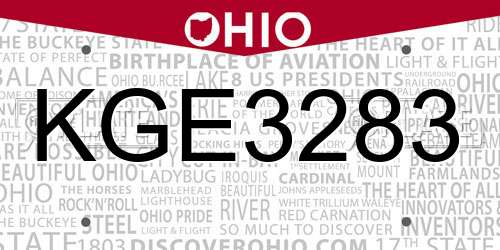 KGE3283 Ohio License Plate