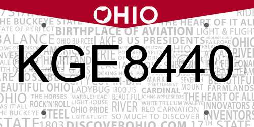 KGE8440 Ohio License Plate
