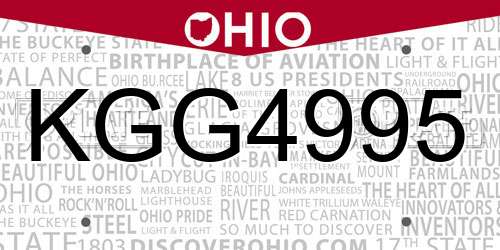 KGG4995 Ohio License Plate