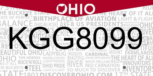 KGG8099 Ohio License Plate
