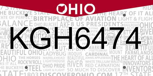KGH6474 Ohio License Plate
