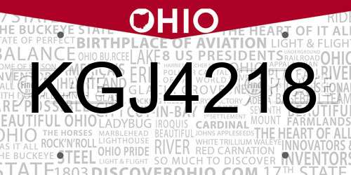 KGJ4218 Ohio License Plate
