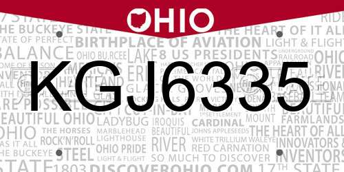 KGJ6335 Ohio License Plate