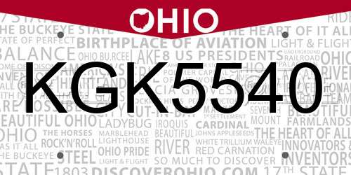 KGK5540 Ohio License Plate