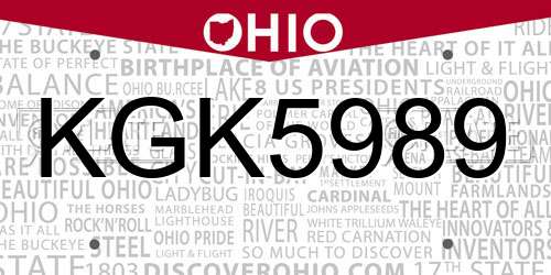 KGK5989 Ohio License Plate