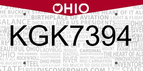KGK7394 Ohio License Plate