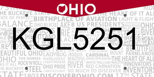 KGL5251 Ohio License Plate