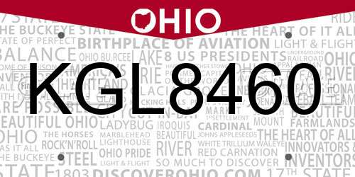 KGL8460 Ohio License Plate