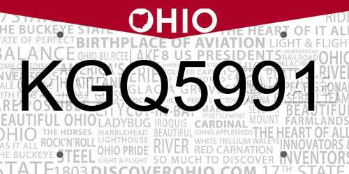 KGQ5991 Ohio License Plate
