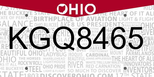 KGQ8465 Ohio License Plate