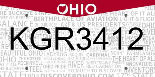 KGR3412 Ohio License Plate