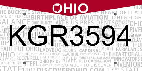 KGR3594 Ohio License Plate