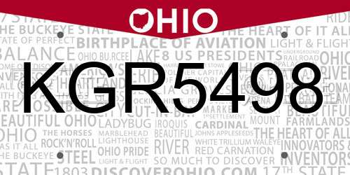 KGR5498 Ohio License Plate