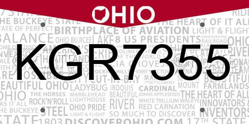 KGR7355 Ohio License Plate