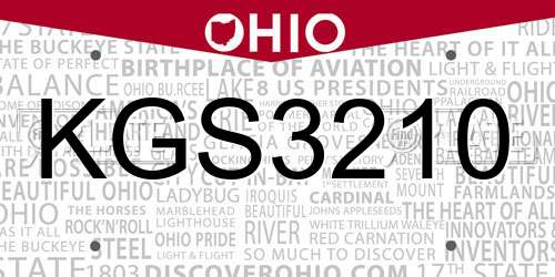 KGS3210 Ohio License Plate