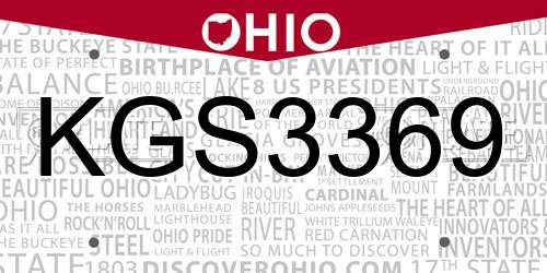 KGS3369 Ohio License Plate