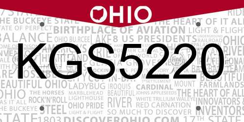 KGS5220 Ohio License Plate