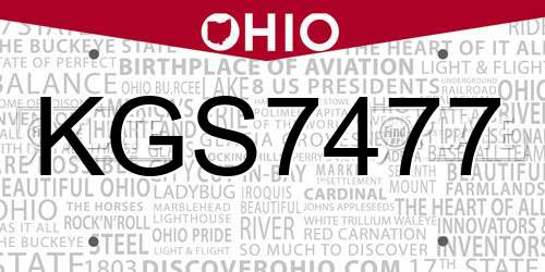KGS7477 Ohio License Plate