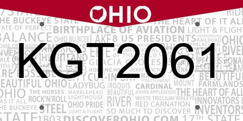 KGT2061 Ohio License Plate