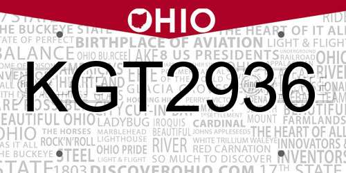 KGT2936 Ohio License Plate