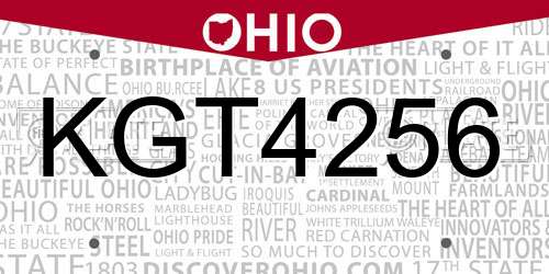 KGT4256 Ohio License Plate