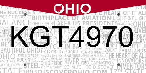 KGT4970 Ohio License Plate