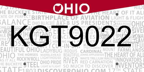 KGT9022 Ohio License Plate