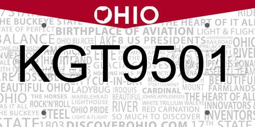 KGT9501 Ohio License Plate