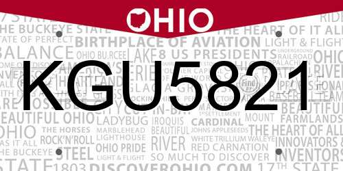 KGU5821 Ohio License Plate