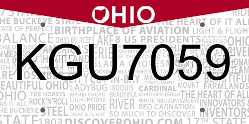 KGU7059 Ohio License Plate