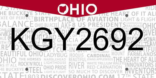 KGY2692 Ohio License Plate