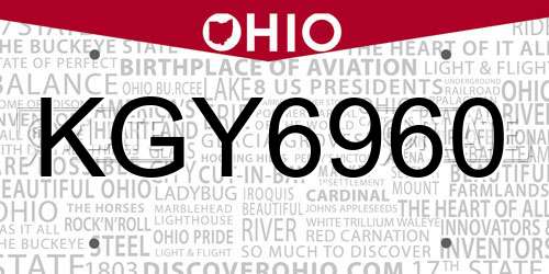 KGY6960 Ohio License Plate