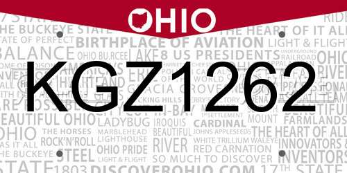KGZ1262 Ohio License Plate