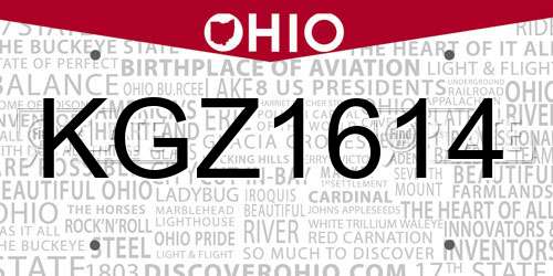 KGZ1614 Ohio License Plate