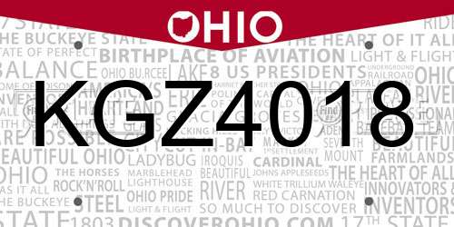 KGZ4018 Ohio License Plate