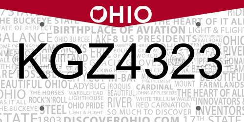 KGZ4323 Ohio License Plate