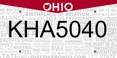 KHA5040 Ohio License Plate