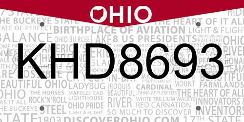 KHD8693 Ohio License Plate