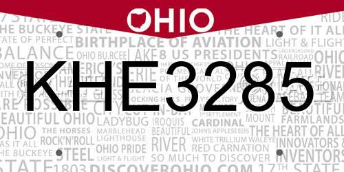 KHE3285 Ohio License Plate