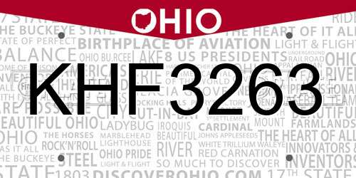 KHF3263 Ohio License Plate