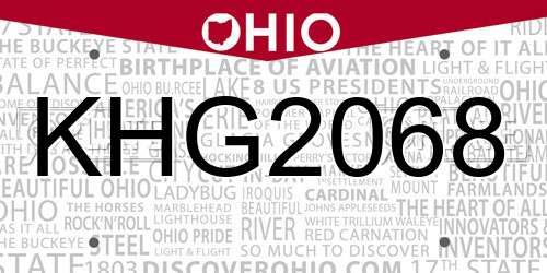 KHG2068 Ohio License Plate