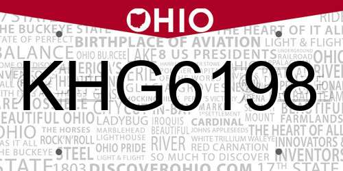 KHG6198 Ohio License Plate
