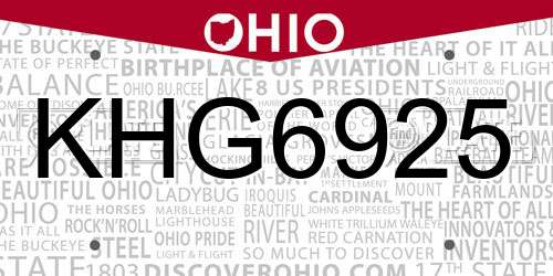 KHG6925 Ohio License Plate