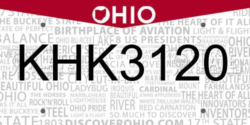 KHK3120 Ohio License Plate