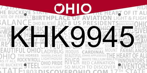 KHK9945 Ohio License Plate
