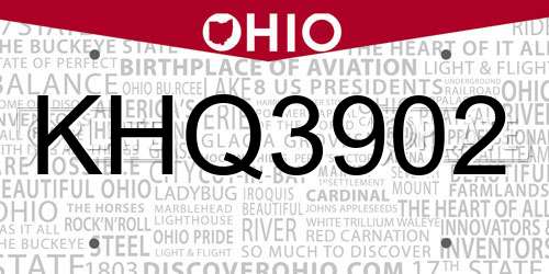 KHQ3902 Ohio License Plate