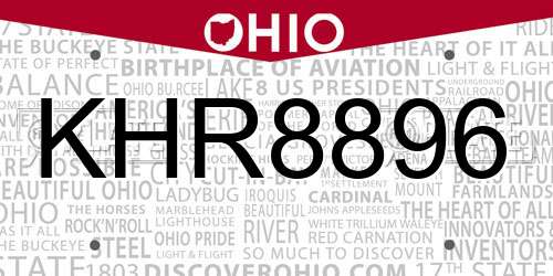 KHR8896 Ohio License Plate