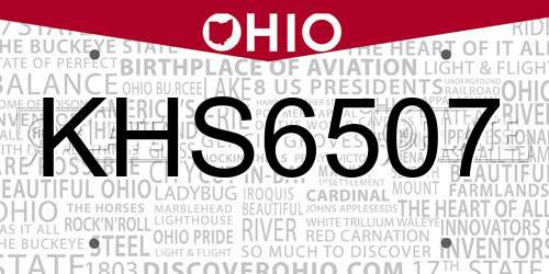 KHS6507 Ohio License Plate