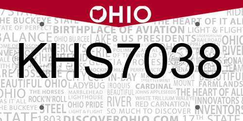 KHS7038 Ohio License Plate