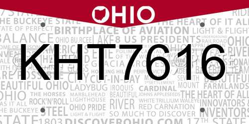 KHT7616 Ohio License Plate